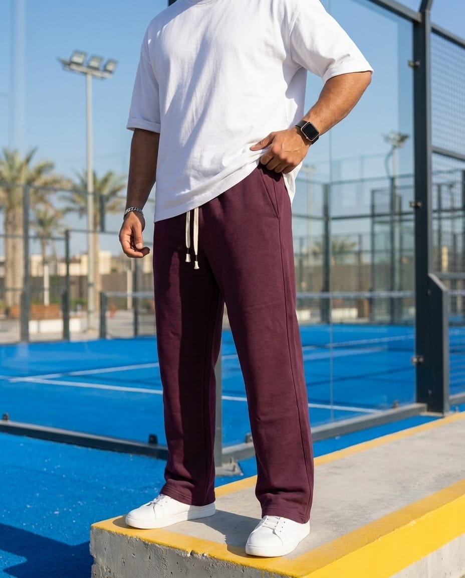 Nutshell Burgundy Wide-Leg unisex Sweatpants | Nutshell side view