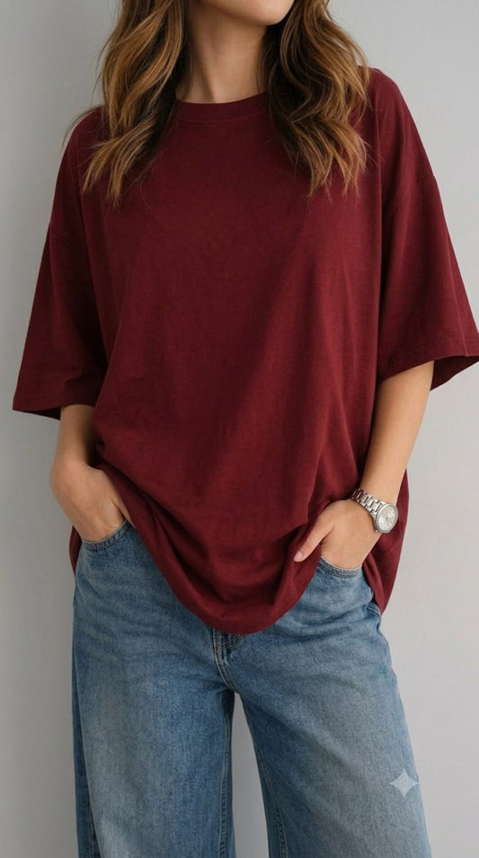 Burgundy Oversized  Girls T-Shirt | Nutshell