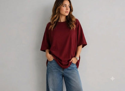 Burgundy Oversized  Girls T-Shirt | Nutshell