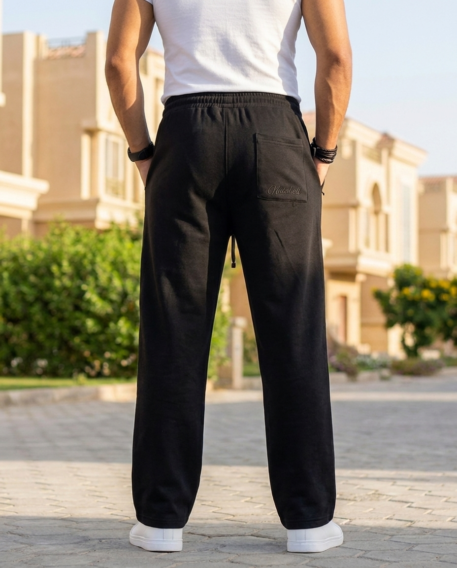 Nutshell Black wide-leg unisex sweatpants back view