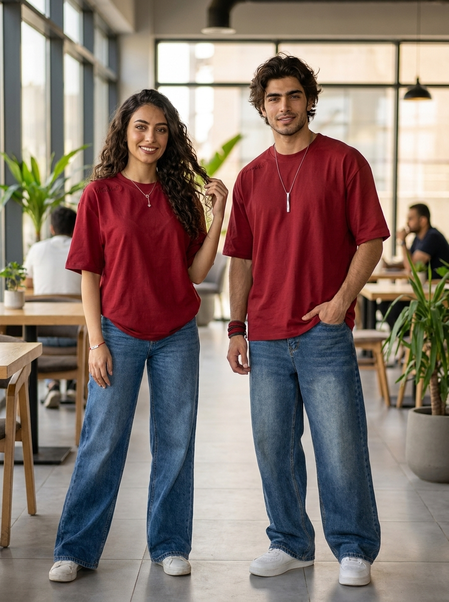Nutshell oversized t-shirts Burgundy unisex group shot