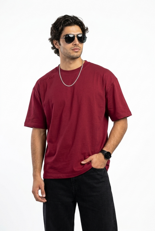 Nutshell Burgundy oversized unisex t-shirt front view 