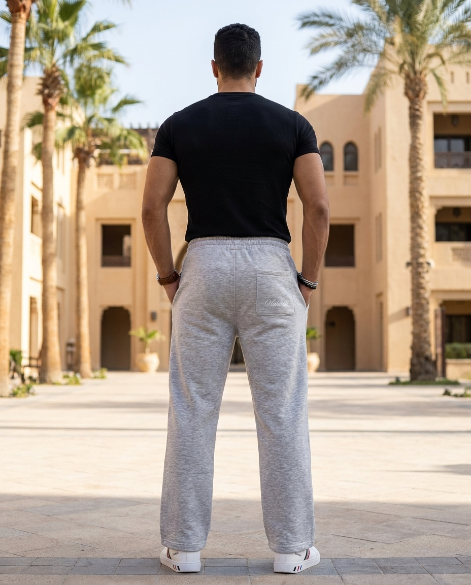 Nutshell Grey wide-leg unisex sweatpants back view